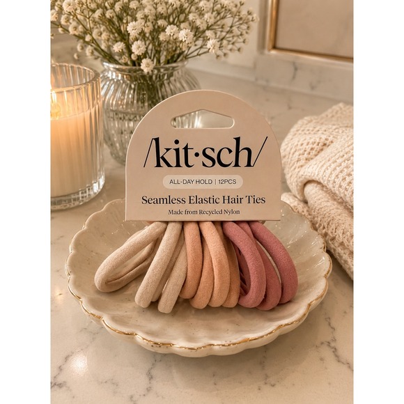 Kitsch Accessories - Kitsch 12PC Seamless Elastic Hair Ties Rosewood Recycled Nylon All-Day Hold